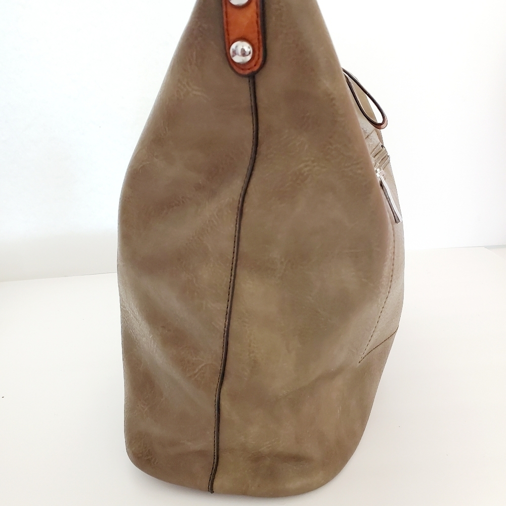Le Miel Large Leather Army Green Tote /Shoulder Bag - Picture 2 of 11